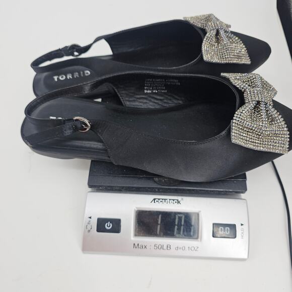 Torrid Black Embellished Bow Pointed Toe Slingback Flat Shoe 10 WW Coquette - Picture 10 of 10